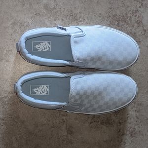 Vans Light Blue Checkered Slip Ons